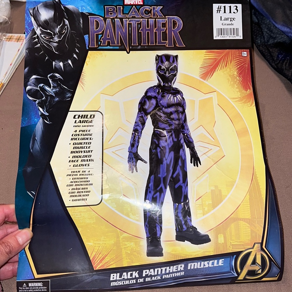 Boys large Black Panther Halloween costume. Excellent condition. No gloves.